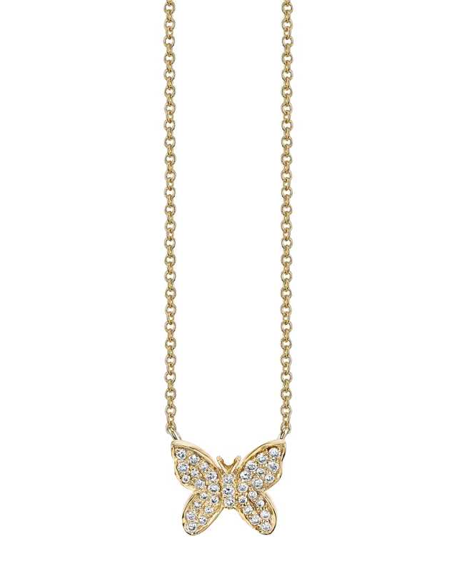 14k Yellow Gold Diamond Butterfly Necklace